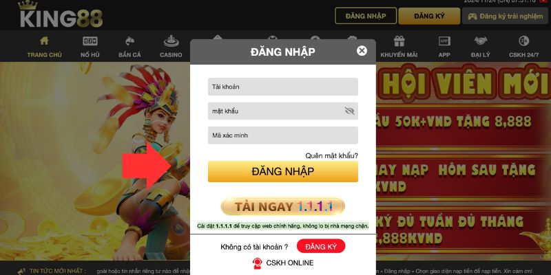 cách đăng nhập King88 Điền thông tin đăng nhập King88